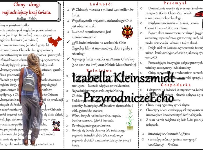 Książeczka/sketchnotka/notatka/wklejka/ściąga dla ucznia i przypomnienie dla nauczyciela/edukacja domowa. Temat „Chiny - drugi najludniejszy kraj świata” w pdf. Geografia 8, dział „Azja”. Nowość 2024/2025.