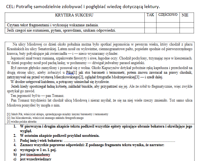 Katarynka - praca z tekstem noweli