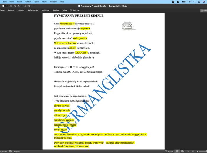 Rymowany Present Simple