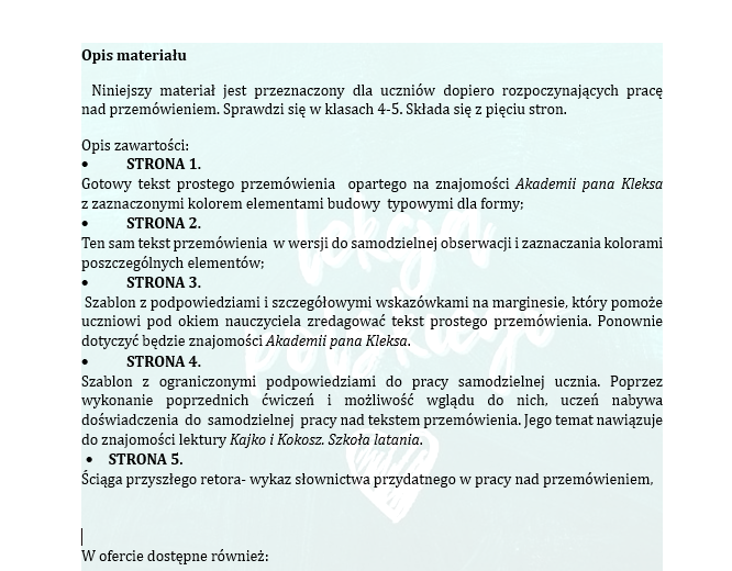 REDAGUJEMY PRZEMÓWIENIE. KROK PIERWSZY. ZESTAW ĆWICZEŃ DLA UCZNIÓW KLAS 4-5.