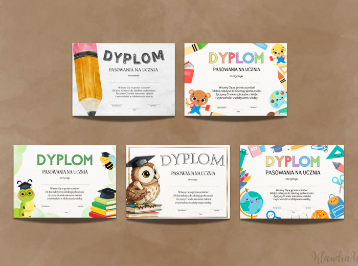 Dyplomy Pasowania na Ucznia – zestaw nr 2