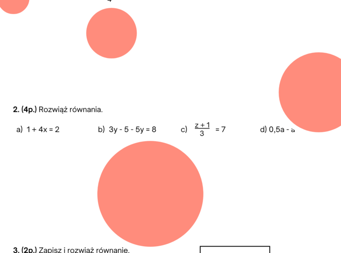 Kartkówka (karta pracy) - rozwiązywanie równań. Klasa 6. Klasa 5. Klasa 7.