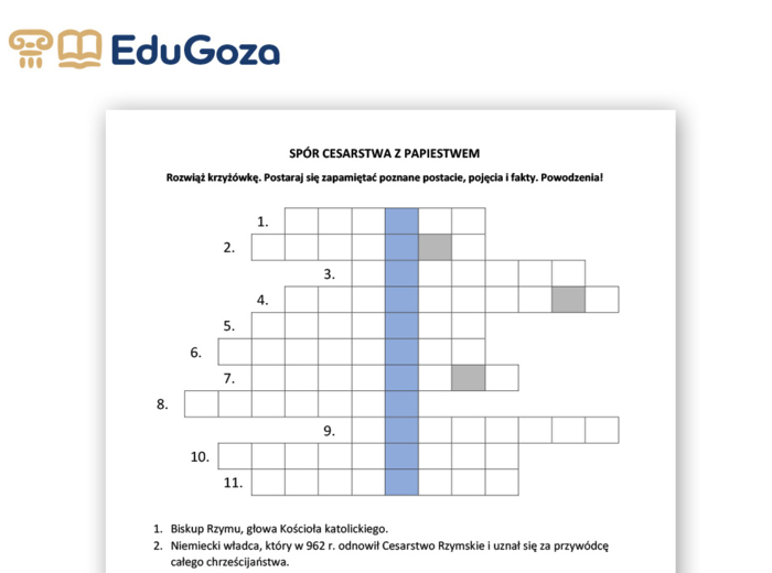 SPÓR CESARSTWA Z PAPIESTWEM – krzyżówka dla klasy 5