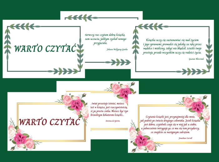 WARTO CZYTAĆ - gazetka - cytaty - 19 str. - fiszki - 2 wersje