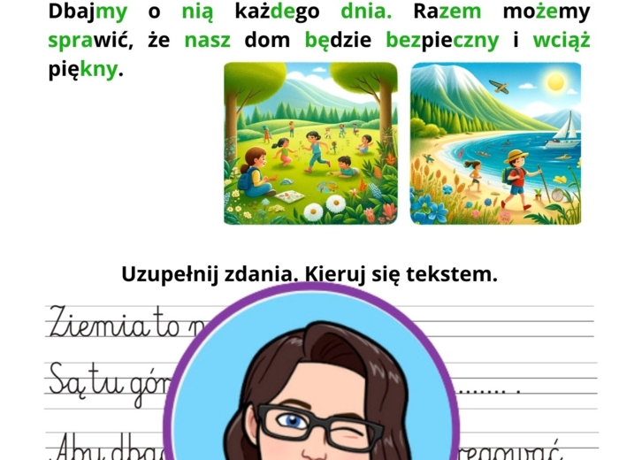 Karta uzupełniająca- wyrównawcza klasa 1 - czytanie, pisanie