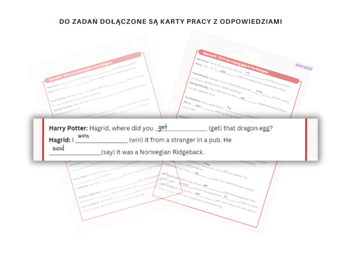 Past Simple adventures with Harry Potter- Zadania gramatyczne na przećwiczenie czasu Past Simple - czasowniki regularne, nieregularne, zdania twierdzące, przeczenia i pytania.
