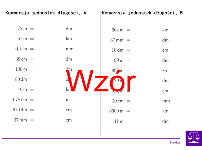 Konwersja jednostek długości | matematyka | 26 kolumn