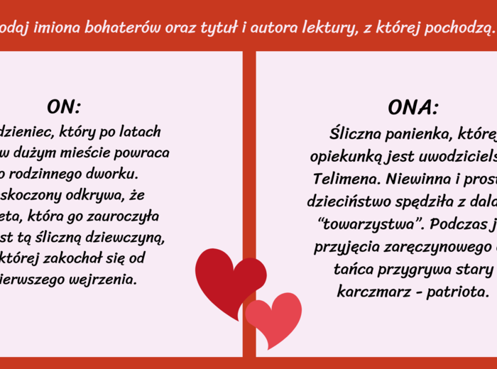 Walentynki – PARY BOHATERÓW LITERACKICH – lektury kl.7-8 – prezentacja – 26 slajdów - egzamin – powtórka + odpowiedzi