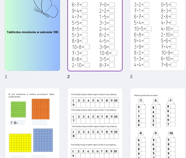 Tabliczka mnożenia w zakresie 100