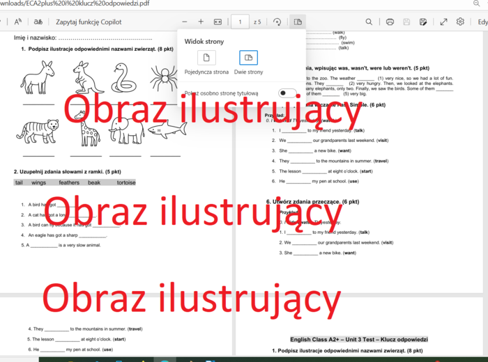 English class A2 + plus unit 3 test (sprawdzian/praca klasowa) + klucz odpowiedzi