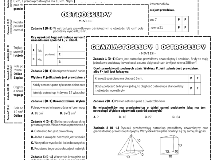 Mini E8 - bryły (graniastosłupy i ostrosłupy). Klasa 8. Egzamin ósmoklasisty