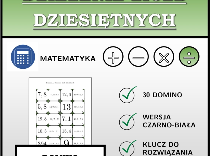 Domino - Dzielenie liczb dziesiętnych | matematyka