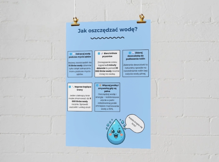 Plakaty z ekologicznymi wskazówkami. Jak oszczędzać wodę? Co to jest recykling? Dlaczego warto sadzić drzewa?