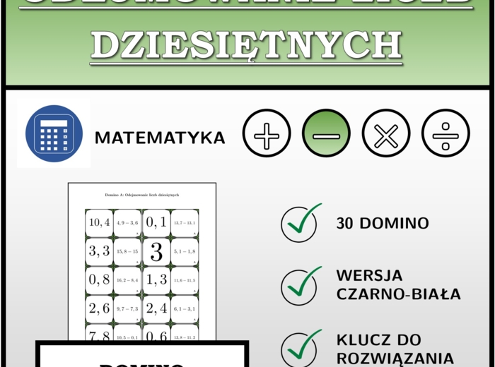 Domino - Odejmowanie liczb dziesiętnych | matematyka