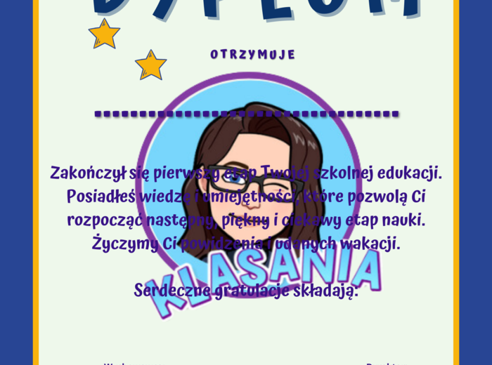 Dyplomy ukończenia oddziału przedszkolnego, klas 1-3 oraz podziękowania.