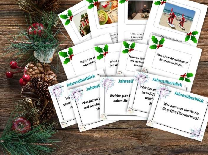 Język niemiecki - Karty do konwersacji- ZESTAW 2w1- Weihnachten +Jahresüberblick