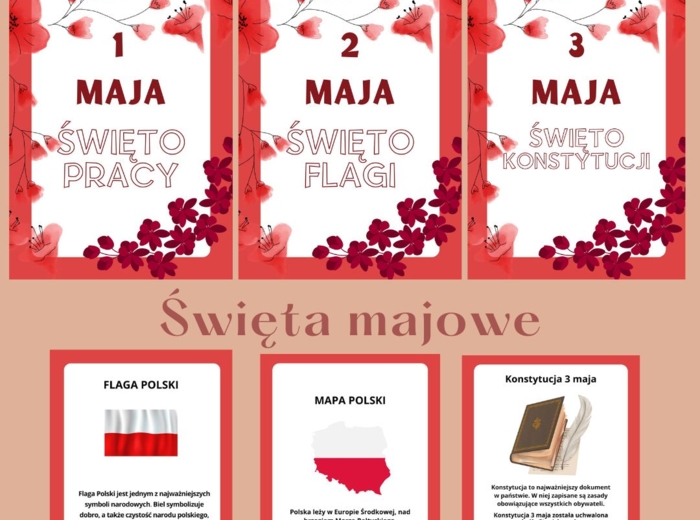 Święta Majowe, gazetki XXL, karty pracy