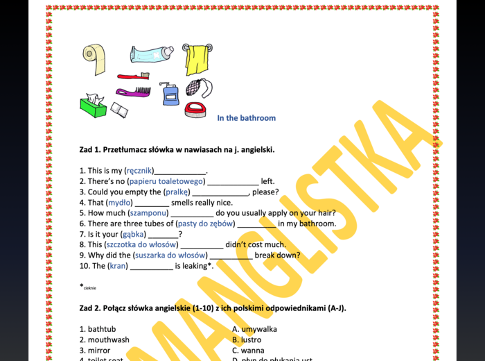 in the bathroom - 5 ćwiczeń z kluczem na słownictwo związane z łazienką