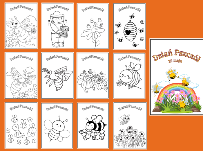 DZIEŃ PSZCZÓŁ - pszczoły – Galeria – kolorowanka – KOLOROWANKI – gazetka - biblioteka – świetlica – przedszkole – 25 wersjI