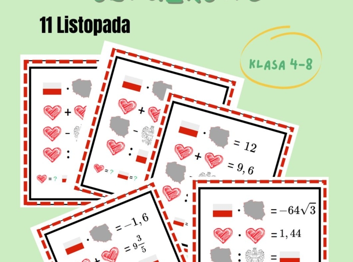 Zagadki obrazkowe, łamigłówki, 11 listopada, święto niepodległości, działania na liczbach