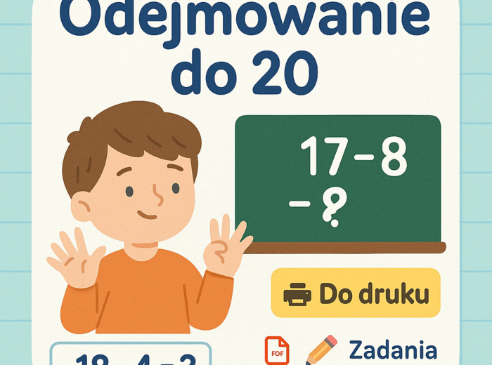Odejmowanie w zakresie do 20. Karta pracy. Sprawdzian