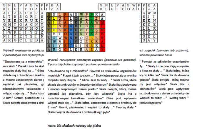 Skały - wykreślanka dla klasy 4