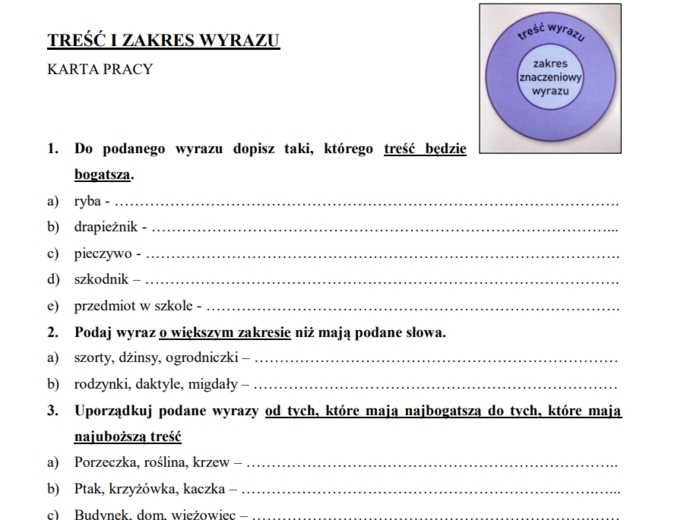 Treść i zakres materiału. Karta pracy