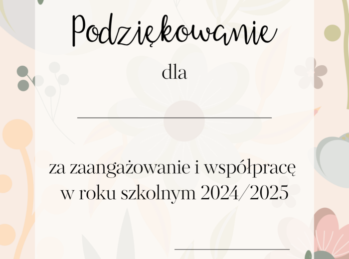 PODZIĘKOWANIA ROK SZKOLNY