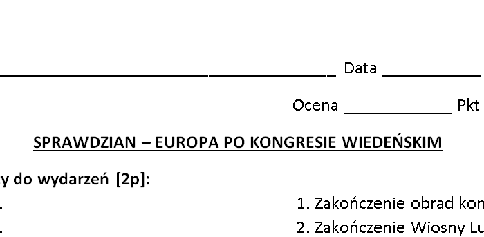 Sprawdzian - Europa po kongresie wiedeńskim