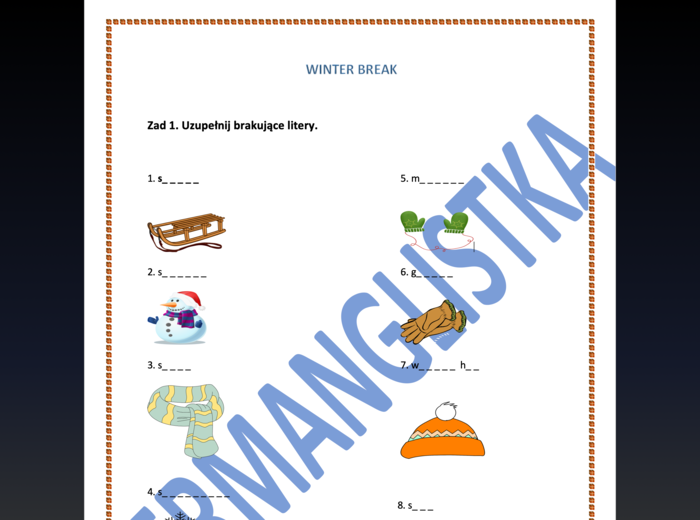 Ferie zimowe - winter break- ćwiczenia leksykalne z kluczem