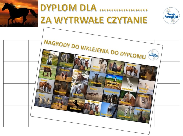Dyplom za czytanie - konie🐴, zachęta do czytania