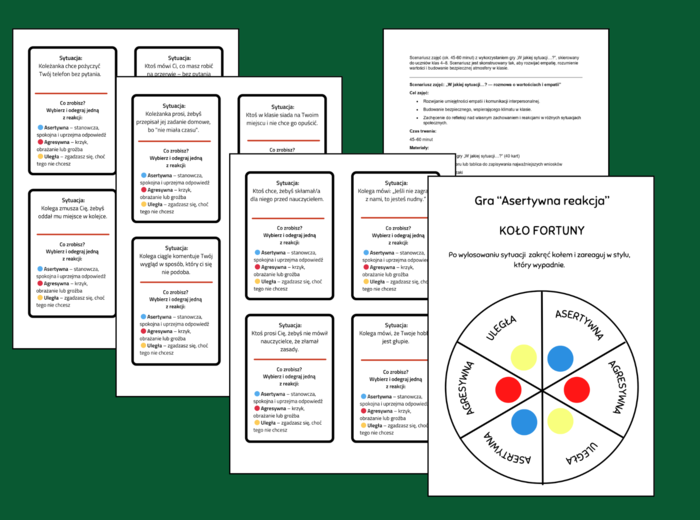 Gra "ASERTYWNA REAKCJA" – nauka asertywności przez zabawę - zajęcia z wychowawcą - ASERTYWNOŚĆ - gra
