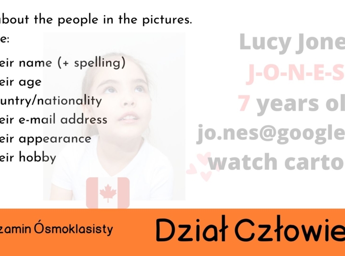 E8, dział człowiek, literowanie/ spelling, personal details