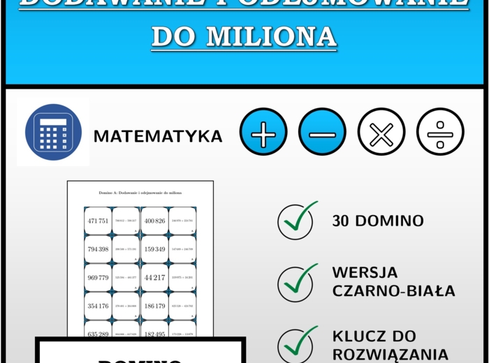 Domino - Dodawanie i odejmowanie do miliona | matematyka