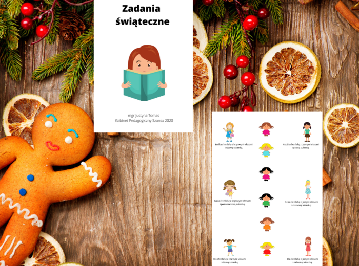 Zadania świąteczne - układanki lewopółkulowe, sekwencje, pamięć, koncentracja, motoryka mała