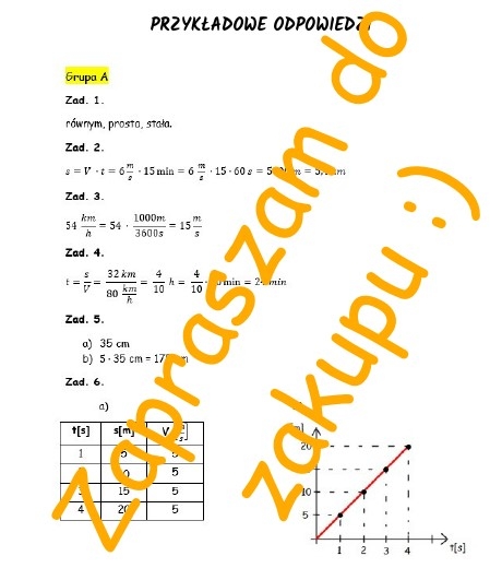 Ruch jednostajny prostoliniowy - kartkówka, karta pracy