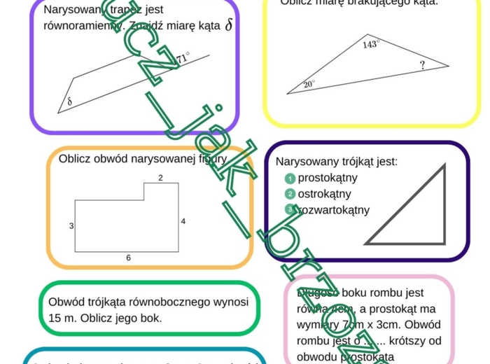 Figury na płaszczyźnie, powtórzenie wiadomości, kody QR, klasa 5