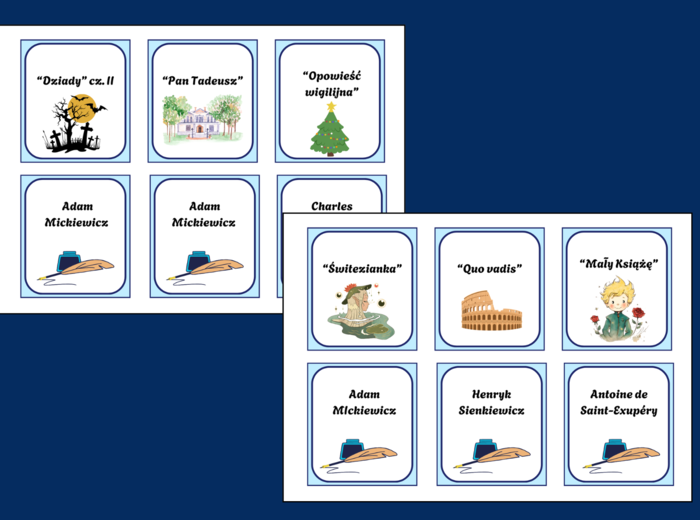 LEKTURY KL. 4-8 – MEMORY - 42 szt. - powtórka - egzamin