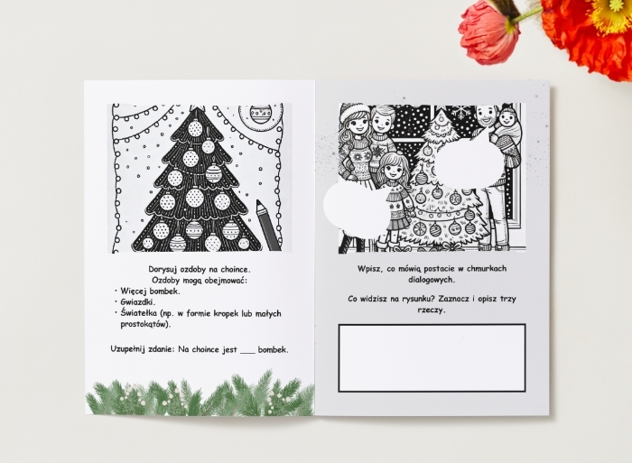 Kolorowanki. Prezenty. Choinka. Dekoracje