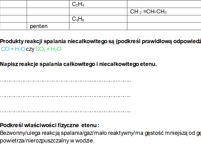 ALKENY karta pracy / kartkówka