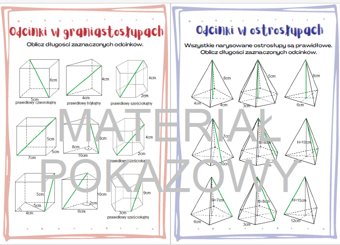 Odcinki w graniastosłupach i ostrosłupach - karta pracy