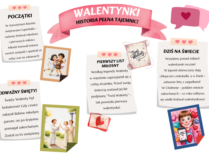 WALENTYNKI/HISTORIA PEŁNA TAJEMNIC (WALENTYNEK) – GAZETKA SZKOLNA/OZDOBA – MOŻLIWOŚĆ WŁASNEJ ARANŻACJI/dodatkowe elementy