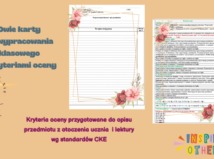 Opis przedmiotu - karty pracy do klas IV-VI , zestaw materiałów - ocenianie kształtujące