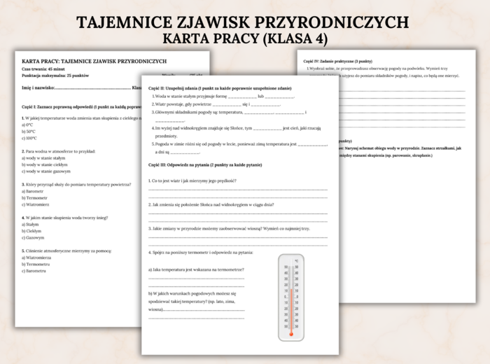 KARTA PRACY Tajemnice Zjawisk Przyrodniczych, klasa 4 (45min)