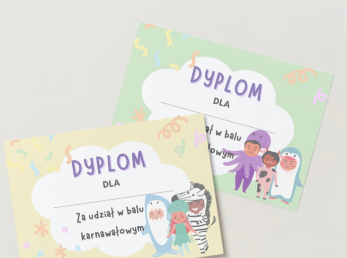 Dyplom bal karnawałowy + plakat zaproszenie