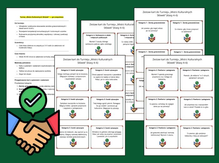 TURNIEJ „MISTRZ KULTURALNYCH SŁÓWEK” (klasy 4–6) – opis + 54 karty - zajęcia z wychowawcą - świetlica - biblioteka