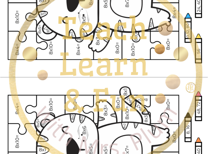 🐯 Kolorowa matematyka – kolorowanka według kodu: Mnożenie ×8 z rozbrykanym tygryskiem