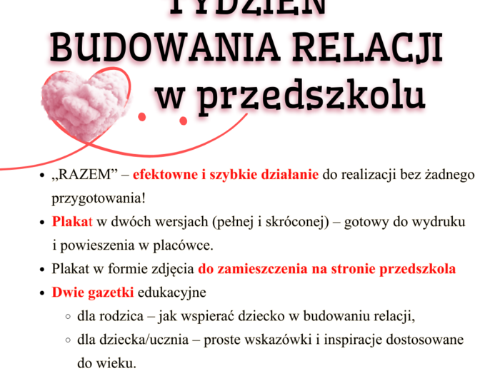Tydzień Budowania Relacji w przedszkolu- działanie, gazetka, ulotki
