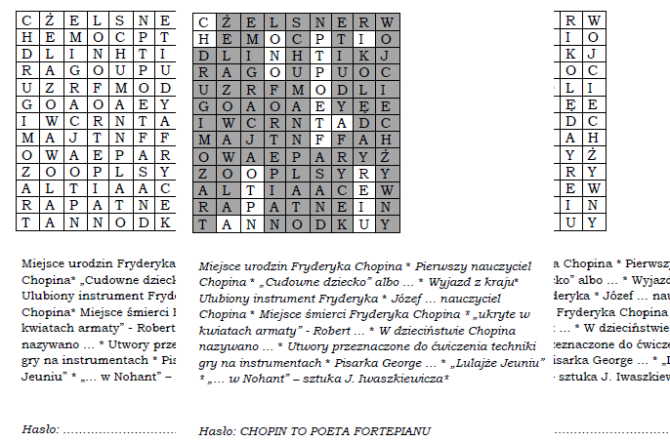 Wykreślanka do tematu "Twórczość Fryderyka Chopina"