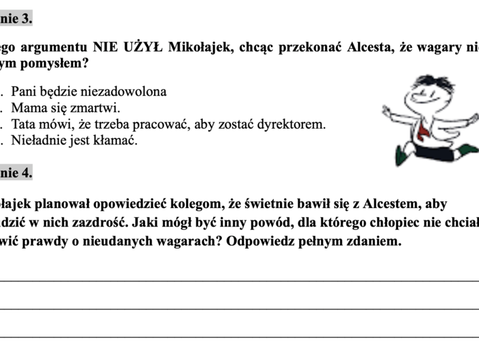 Mikołajek - czytanie ze zrozumieniem